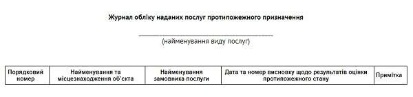 Журнал обліку наданих послуг протипожежного призначення (Додаток № 9) Журнал обліку наданих послуг протипожежного призначення (Додаток № 9)