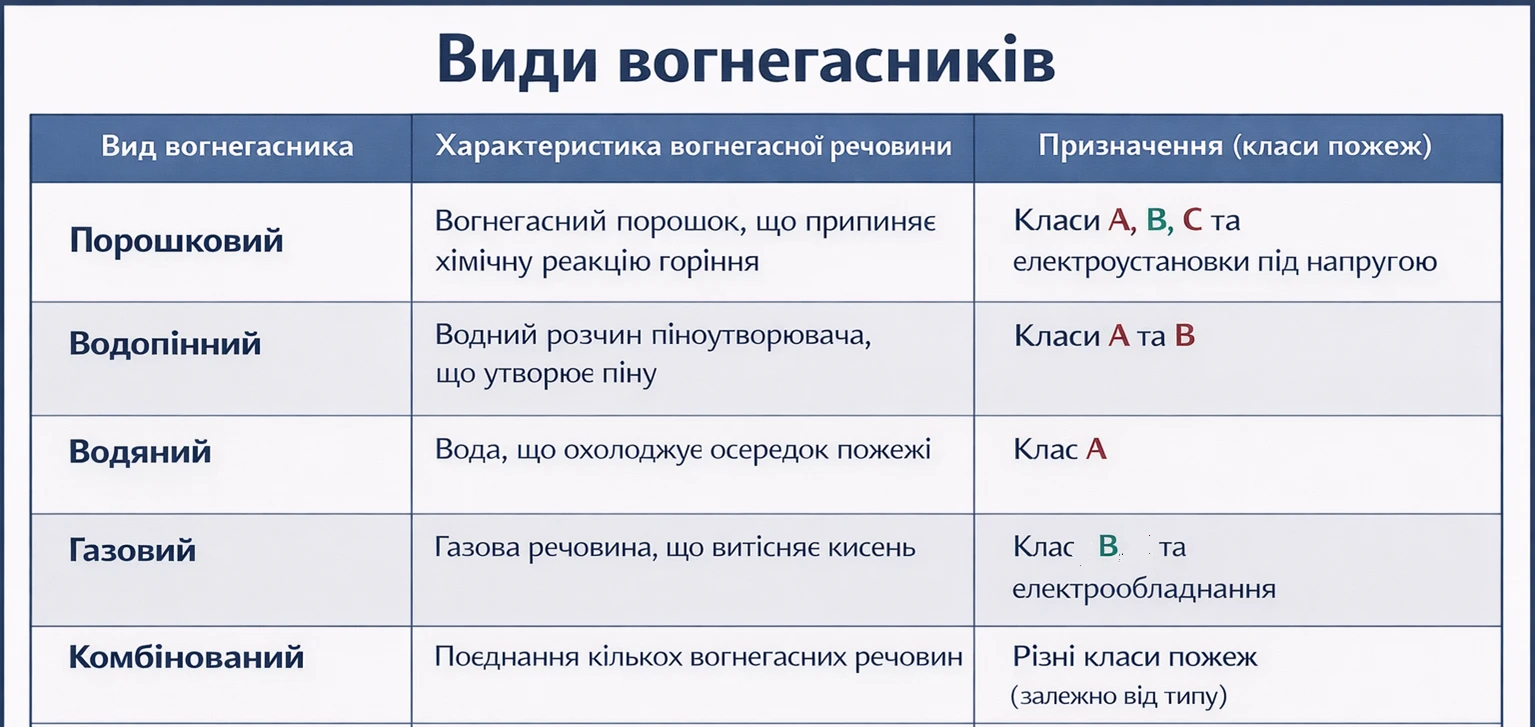 Види вогнегасників